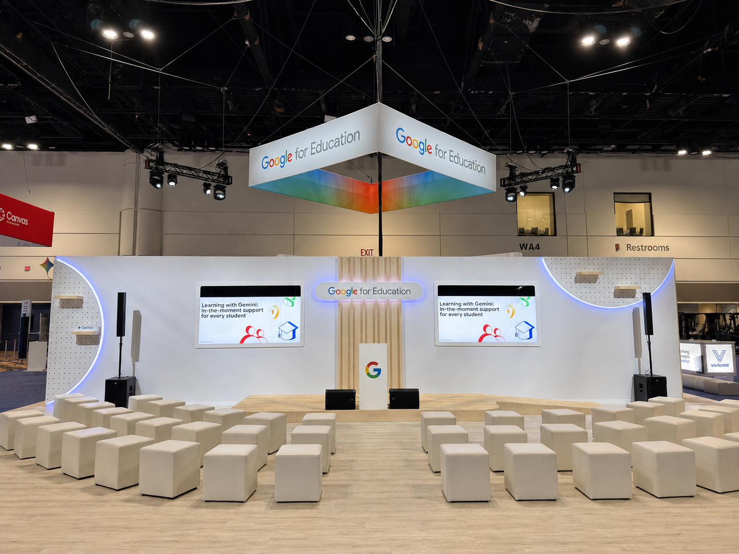 Google for Education exhibit with presentation seating and wood-look flooring